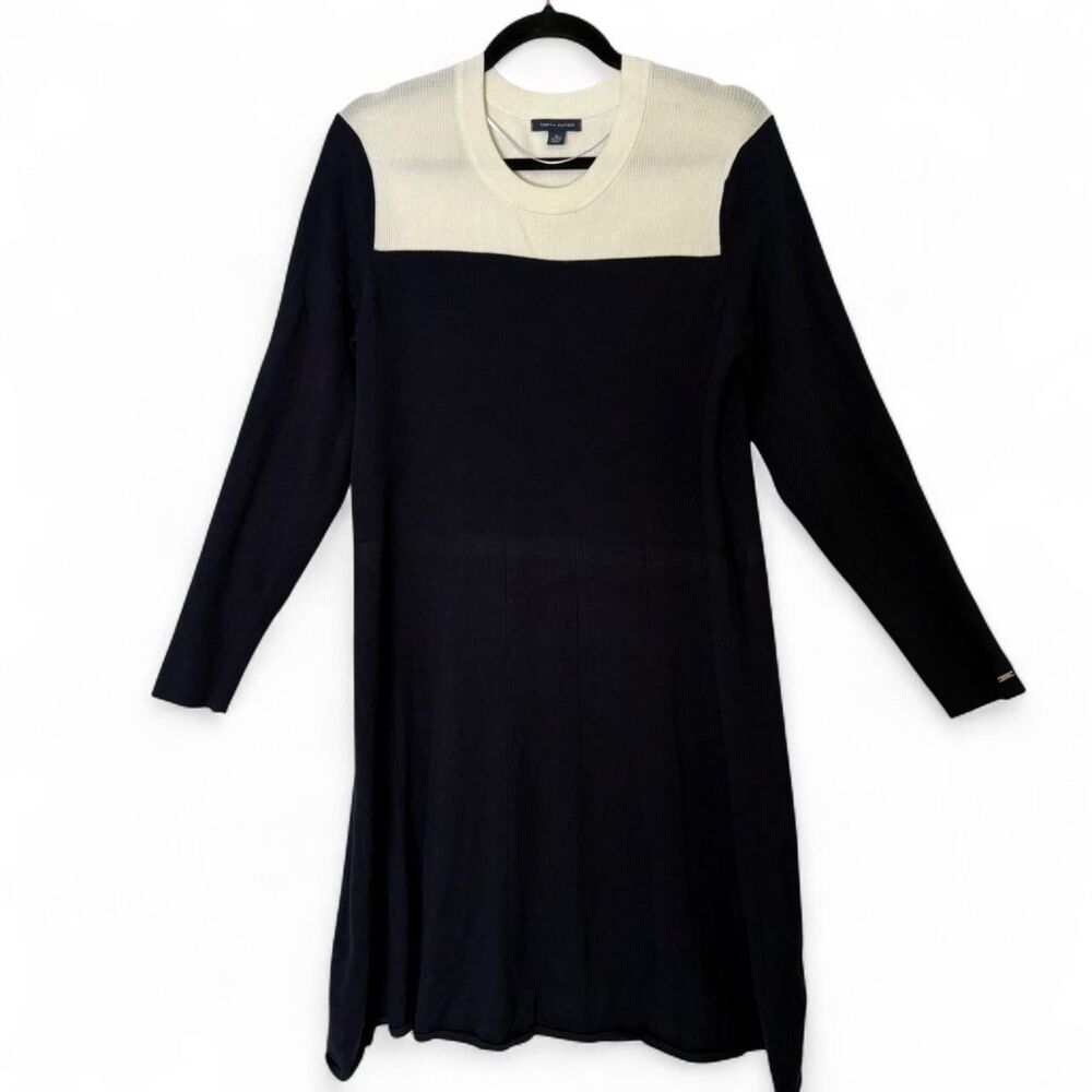 Tommy Hilfiger Navy & Cream Contrast Knit Sweater Dress size XL - Picture 2 of 9